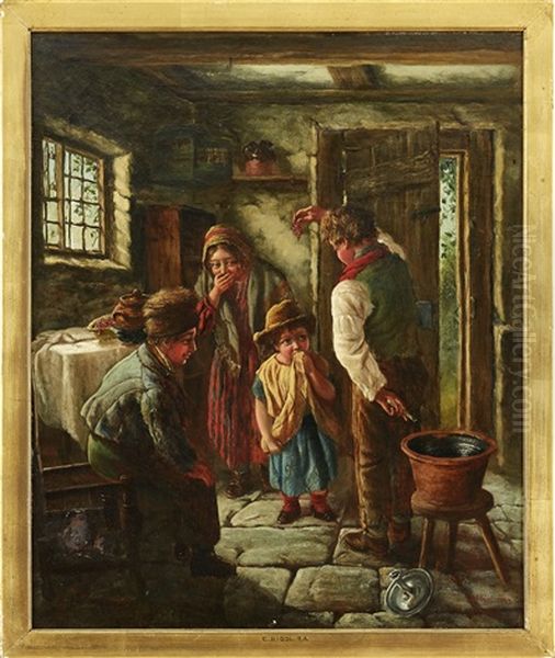 Interior Med Barn Oil Painting by Erskine Nicol