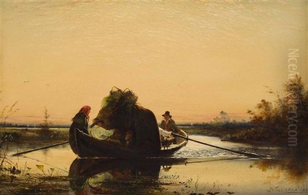 A Turf Cot - Returning From The Bog Oil Painting by Erskine Nicol