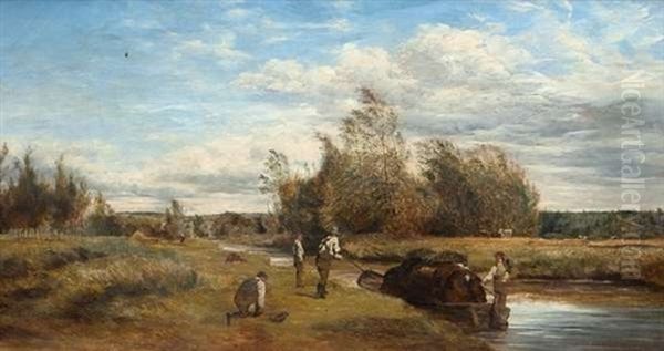 The Turf Barge On The Royal Canal Oil Painting by Erskine Nicol