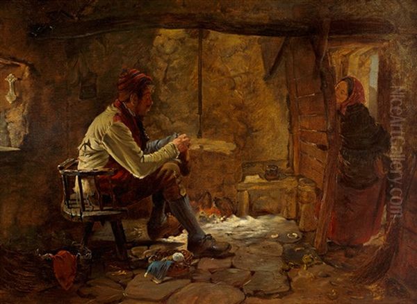 His Own Fireside Oil Painting by Erskine Nicol