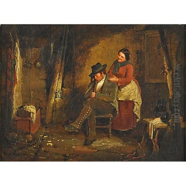 Oil On Canvas, The Crofter His Wife Oil Painting by Erskine Nicol