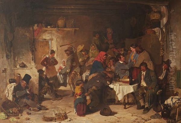 A Shebeen At Donnybrook Oil Painting by Erskine Nicol