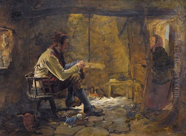 His Own Fireside Oil Painting by Erskine Nicol