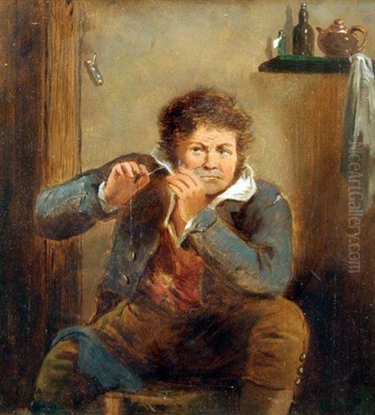 Mending The Shirt Oil Painting by Erskine Nicol