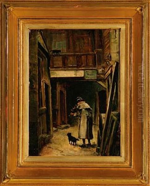 A Tramp Playing The Violin In A Passage Oil Painting by Erskine Nicol