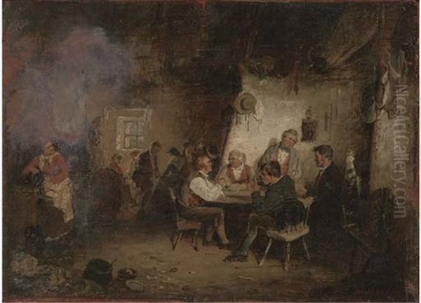 Card Players In A Tavern Oil Painting by Erskine Nicol