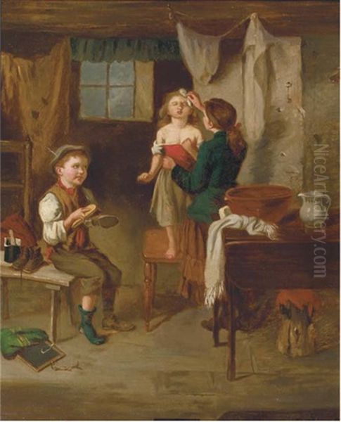 Preparing For School Oil Painting by Erskine Nicol