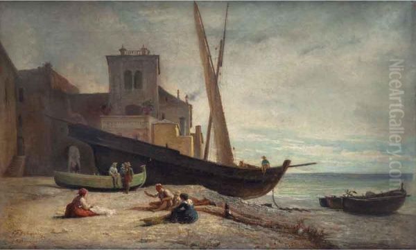 Santo Stefano Al Mare Oil Painting by Carlo Felice Biscarra