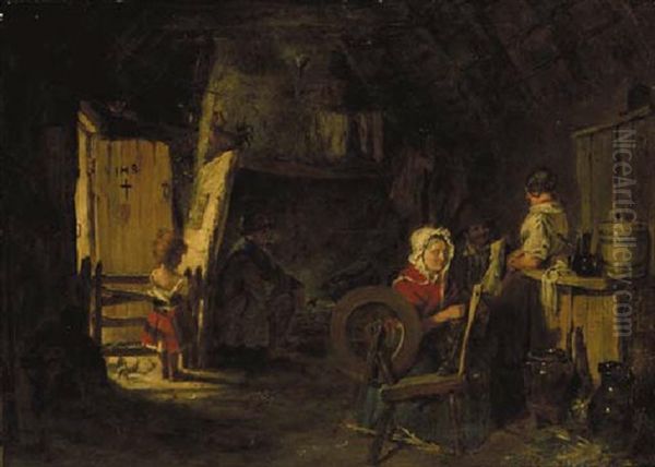 Interior Of An Irish Homestead Oil Painting by Erskine Nicol