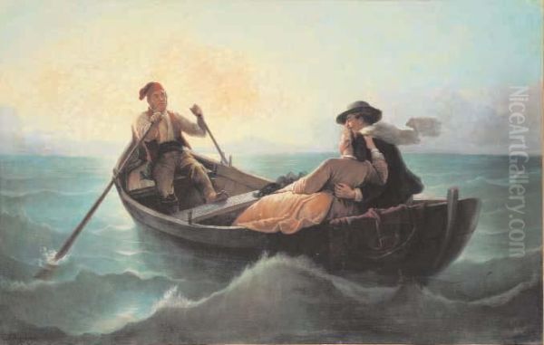 Una Romantica Gita In Barca Oil Painting by Carlo Felice Biscarra