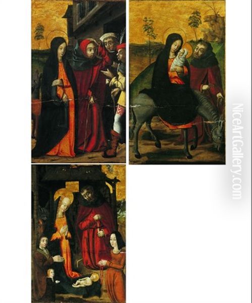 Scene De La Vie De La Vierge (+ 2 Others, Smaller; Set Of 3) Oil Painting by  Nicolas d'Ypres