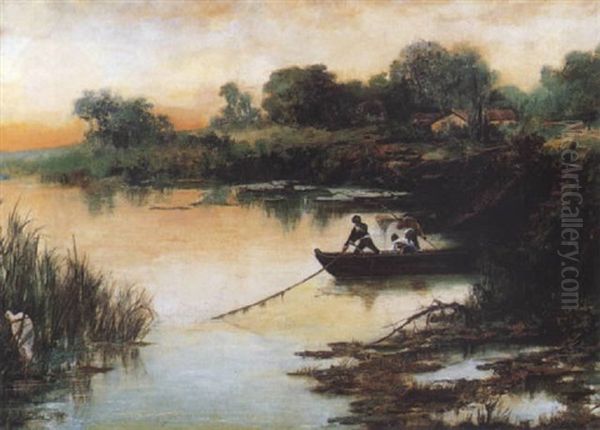 Pescando En La Albufera Oil Painting by Vicente Nicolau Cotanda