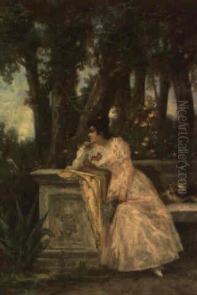 Meditando En El Jardin Oil Painting by Vicente Nicolau Cotanda