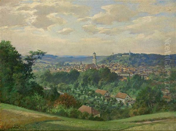 Blick Vom Ristal Auf Biberach Mit St. Martin, Gigele Und Weisem Turm Oil Painting by Martin Nicolaus