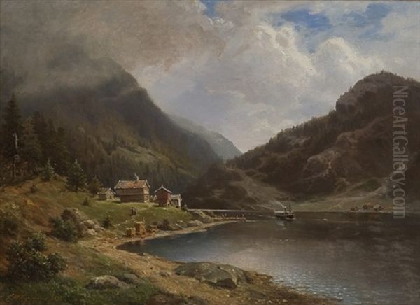 Fra Bandakvannet Oil Painting by Lyder Wenzel Nicolaysen