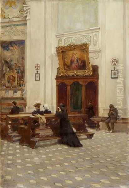 Interieur Einer Kirche Oil Painting by Gabriel Emile Nicolet