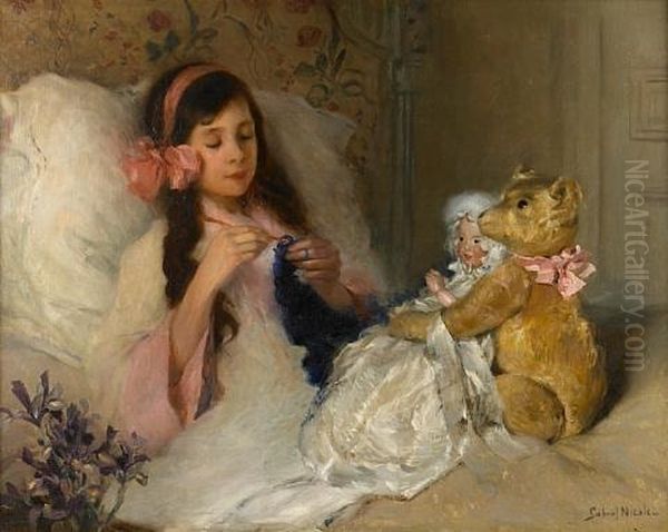 Restful Company Oil Painting by Gabriel Emile Nicolet