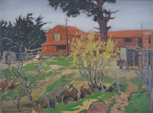 Red Barn Oil Painting by Archibald Frank Nicoll