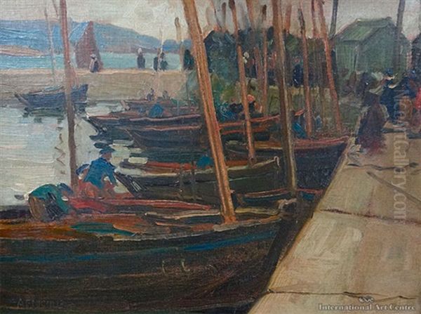 Unloading Catch, Dusk, Concarneau Oil Painting by Archibald Frank Nicoll