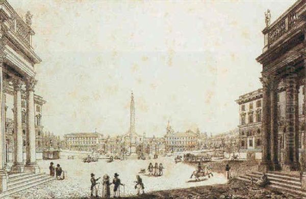 Vue De La Place De Popolo Oil Painting by Victor Jean Nicolle