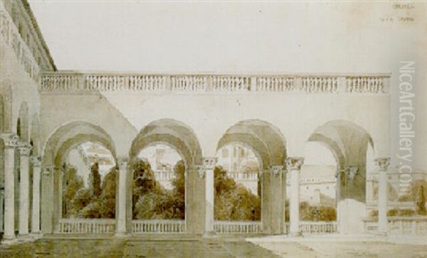 View Of The Loggia Of The Palazzo Doria Pamphili, Genoa Oil Painting by Victor Jean Nicolle