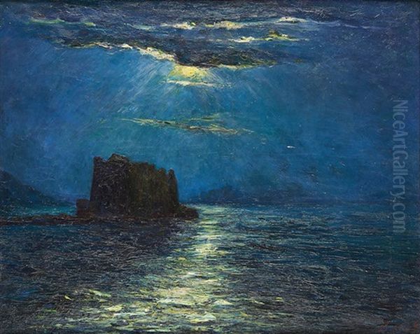 Castel Del Ovo Naples, Effets De Nuit Oil Painting by Francois Nicot