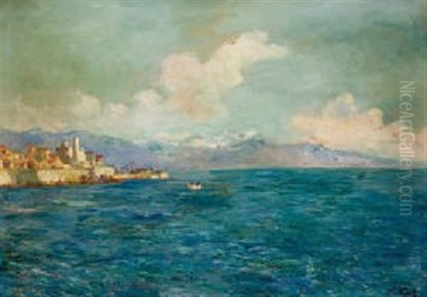 En Vue D'antibes A La Chaine Des Alpes Oil Painting by Francois Nicot