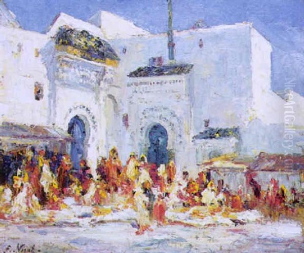 Place Animee A Tetouan Oil Painting by Francois Nicot