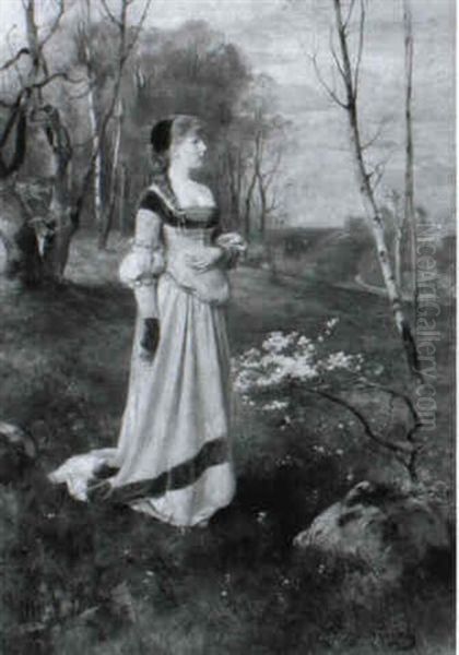 Ein Edelfraulein In Fruhlingslandschaft Oil Painting by Eduard Niczky