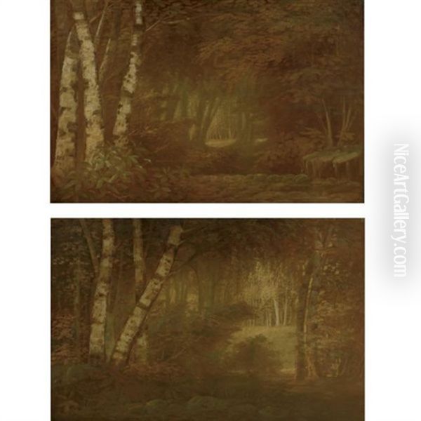 Landscape Mural (from The Dining Room Of The Sedgwick Brinsmaid House, Des Moines, Iowa) (+ Another; Pair) Oil Painting by George Mann Niedecken