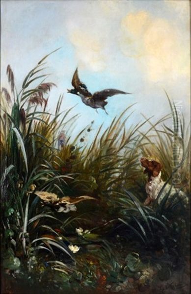 Chasse Au Canard Oil Painting by Francois Louis Fritz Niederhausern