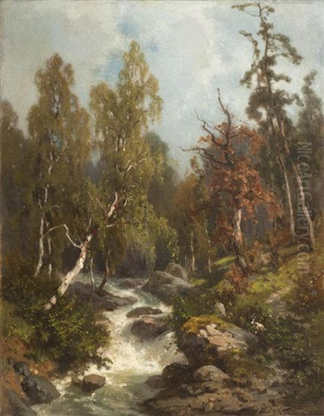 Torrent De Montagne Oil Painting by Francois Louis Fritz Niederhausern