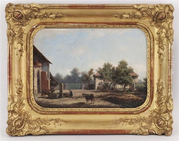 Ancienne Ferme Du Chateau De Coppet Oil Painting by Francois Louis Fritz Niederhausern