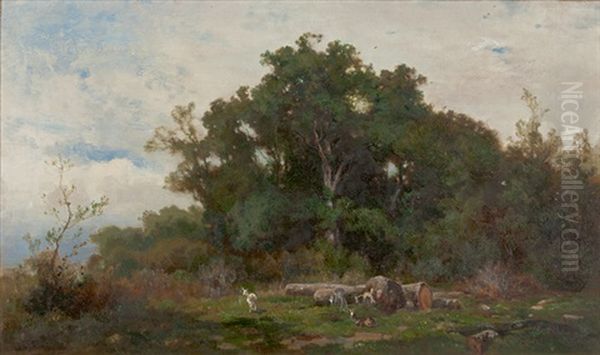 Waldlichtung Mit Ziegen Oil Painting by Francois Louis Fritz Niederhausern