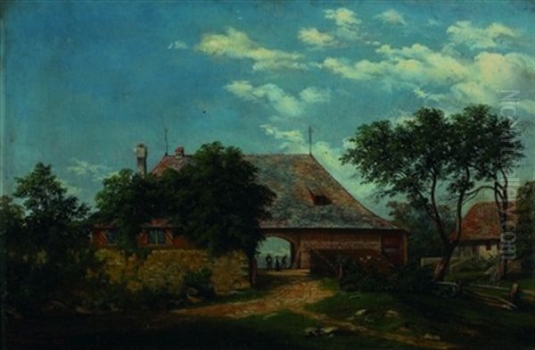 Ferme Suisse Oil Painting by Francois Louis Fritz Niederhausern