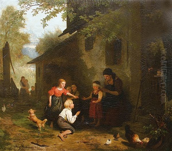 Blindekuh Oil Painting by August Heinrich Niedmann