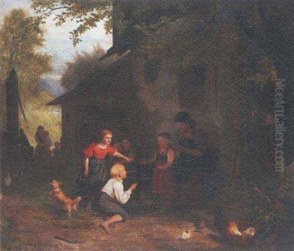 Blindekuhspiel Oil Painting by August Heinrich Niedmann