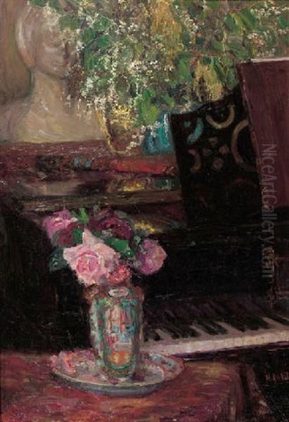 Bloemen: Flowers By A Piano Oil Painting by Maurits Niekerk