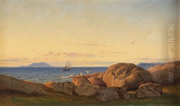 Kystparti Med Skute Oil Painting by Amaldus Clarin Nielsen