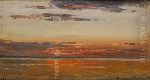 Solnedgang, Hvaler 1896 Oil Painting by Amaldus Clarin Nielsen