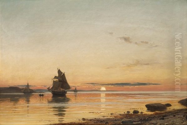 Ved Solnedgang I Skjaergarden Oil Painting by Amaldus Clarin Nielsen