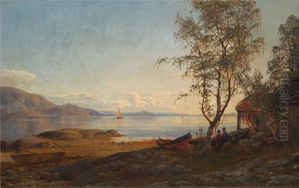 Kystlandskap Oil Painting by Amaldus Clarin Nielsen