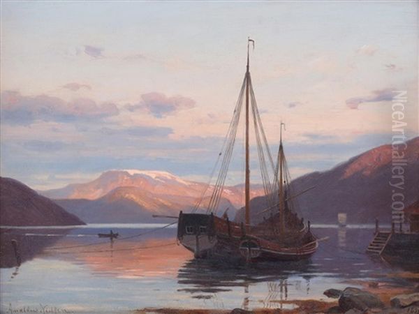 Aftenstemning Ved Balestrand Oil Painting by Amaldus Clarin Nielsen