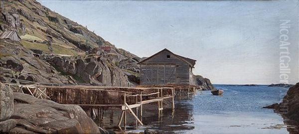 Garntork I Rekefjorden Oil Painting by Amaldus Clarin Nielsen