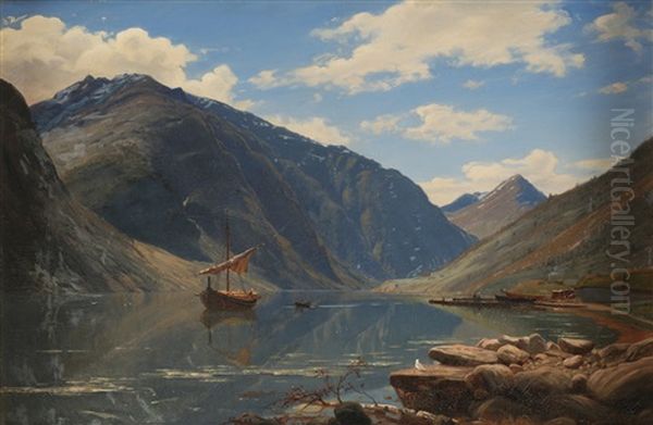 Fjordlandskap Oil Painting by Amaldus Clarin Nielsen