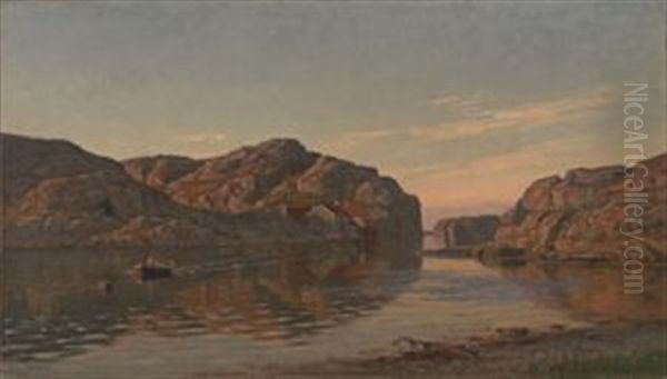 Ny Hellesund (kl. 5 Morgen Midio August) Oil Painting by Amaldus Clarin Nielsen