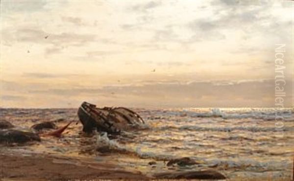 Shore Oil Painting by Amaldus Clarin Nielsen