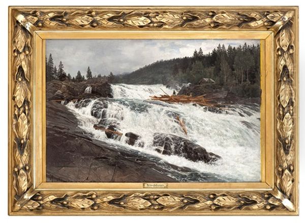 Hylandsfossen, Vinje, Telemark Oil Painting by Amaldus Clarin Nielsen