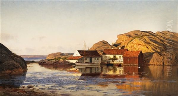 Aften I Ny-hellesund Oil Painting by Amaldus Clarin Nielsen