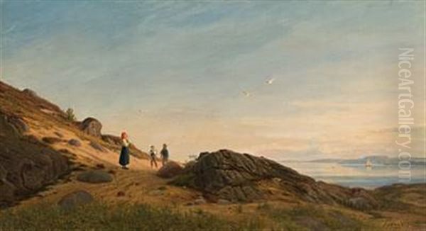 Kystparti Ved Mandal Oil Painting by Amaldus Clarin Nielsen